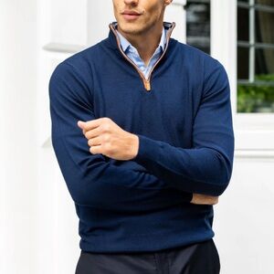 NEW Collars & Co Navy Blue Australian Merino Quarter Zip Sweater in Size XXL